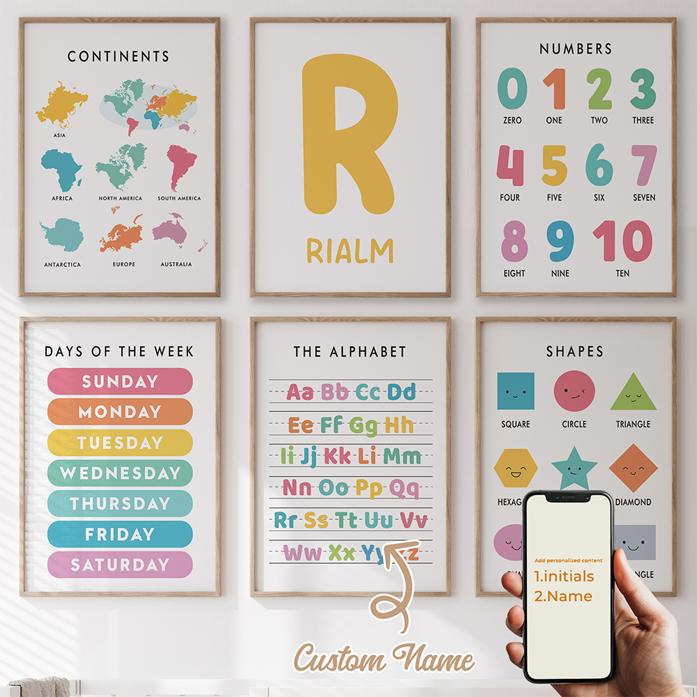 Kids Education Name - Set di 6 Stampe Personalizzate con